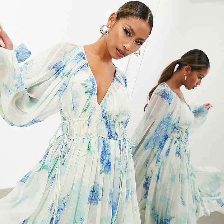 Aurora | Blaues Ozean Maxi Kleid