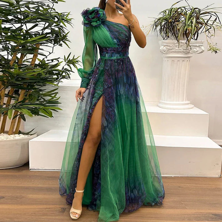 Dianne | Trendy Maxikleid mit einem Schulter und Netzdruck