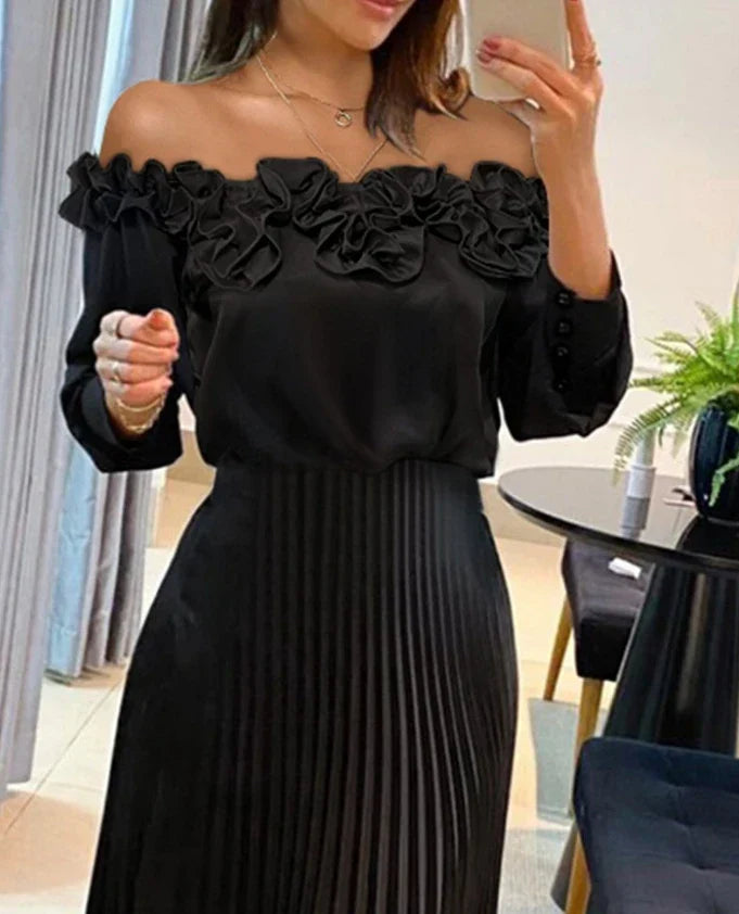 Cyrene | Atemhaftes Off-Shoulder Maxikleid
