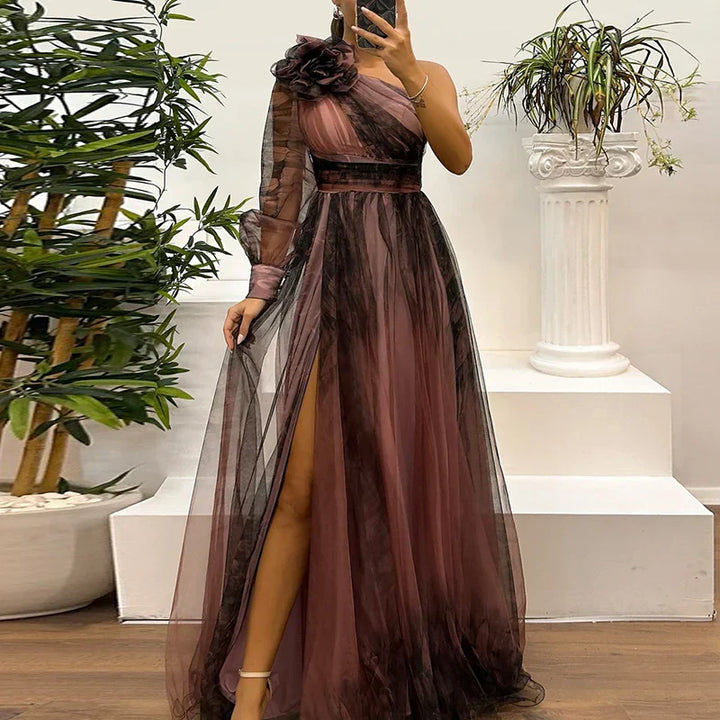 Dianne | Trendy Maxikleid mit einem Schulter und Netzdruck