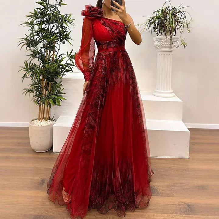 Dianne | Trendy Maxikleid mit einem Schulter und Netzdruck