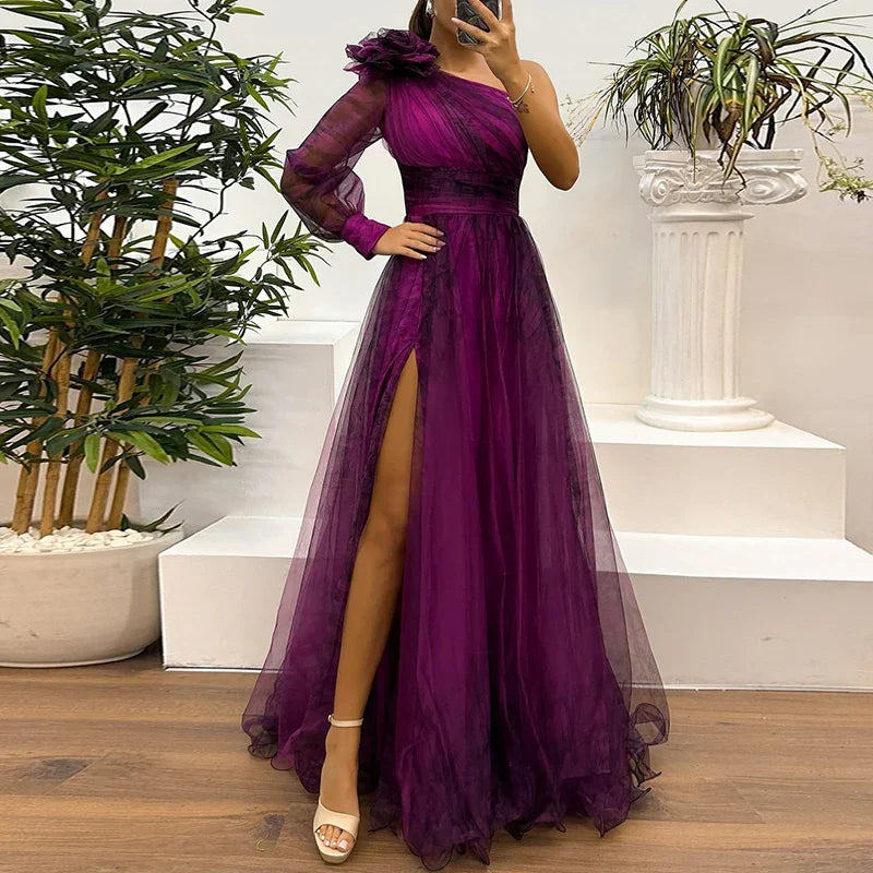 Dianne | Trendy Maxikleid mit einem Schulter und Netzdruck