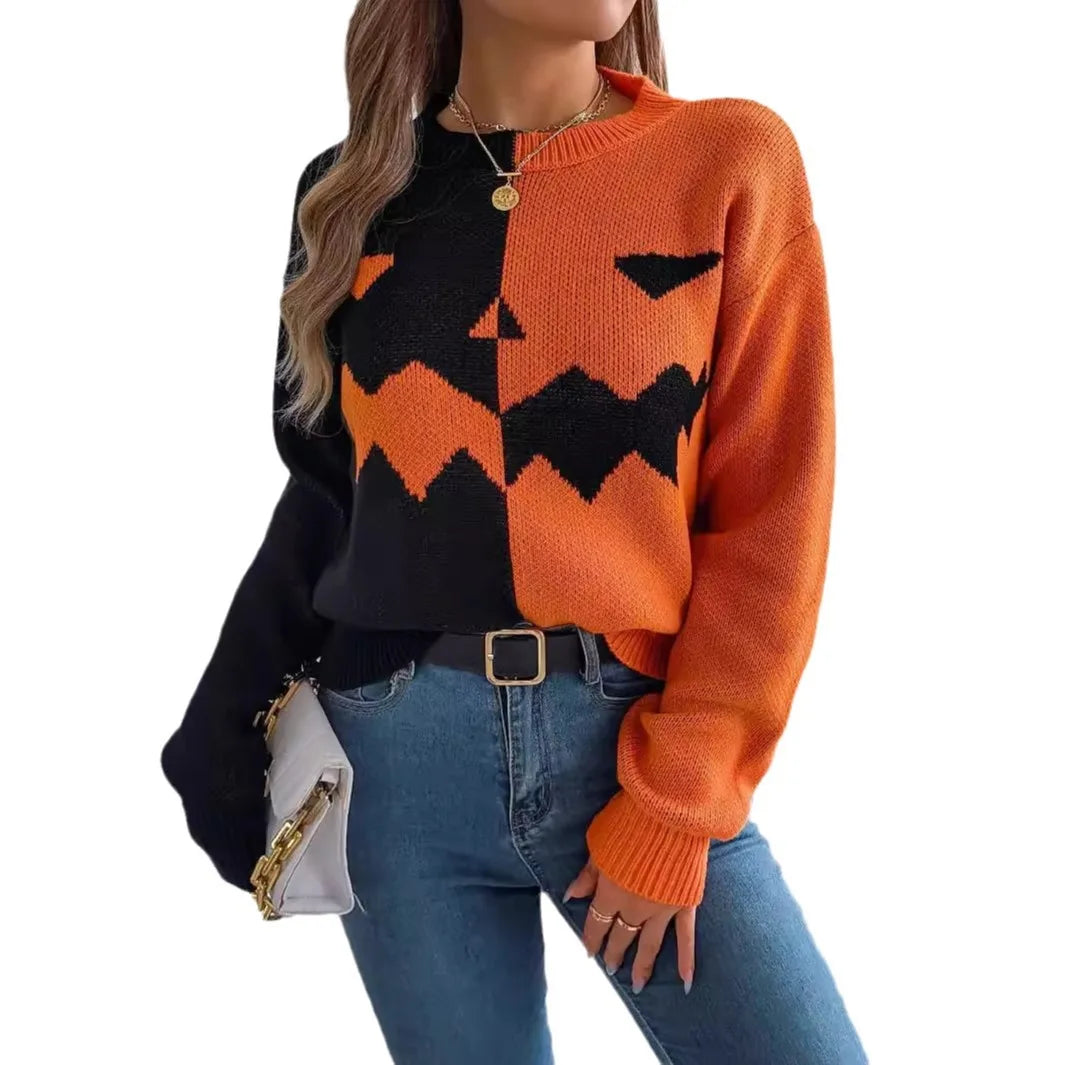 Victoria | Kürbis-Pullover mit Colorblock-Design
