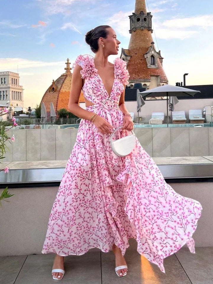 Nora | Elegantes Rückenfreies Rüschens Maxikleid