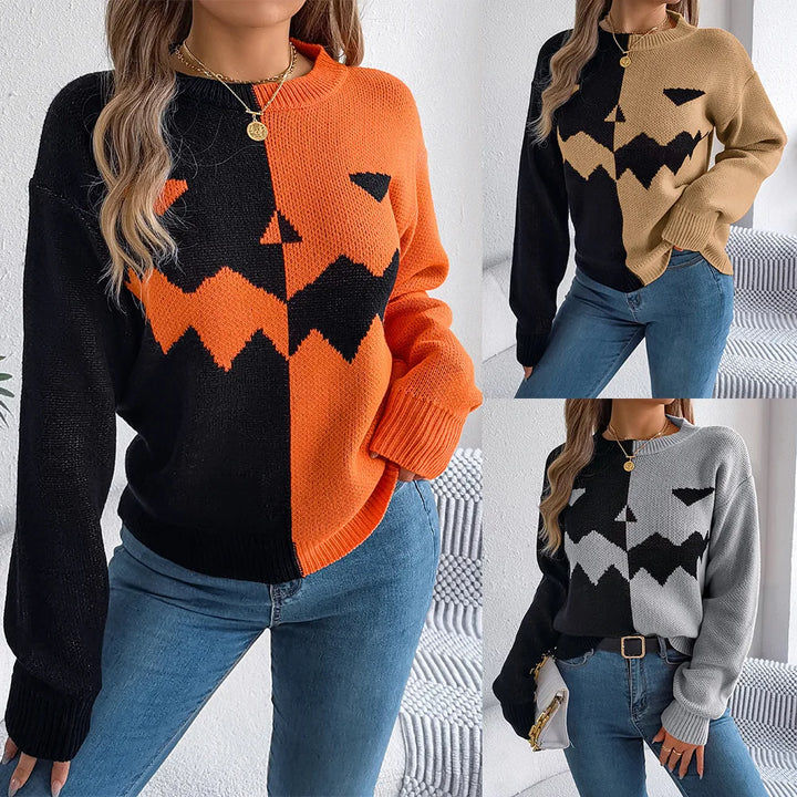 Victoria | Kürbis-Pullover mit Colorblock-Design