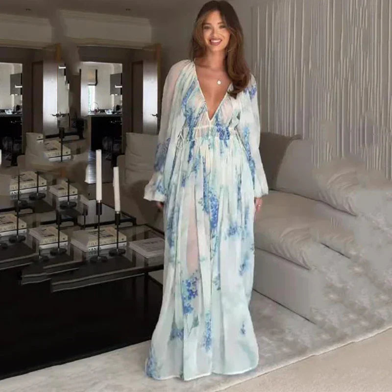 Aurora | Blaues Ozean Maxi Kleid