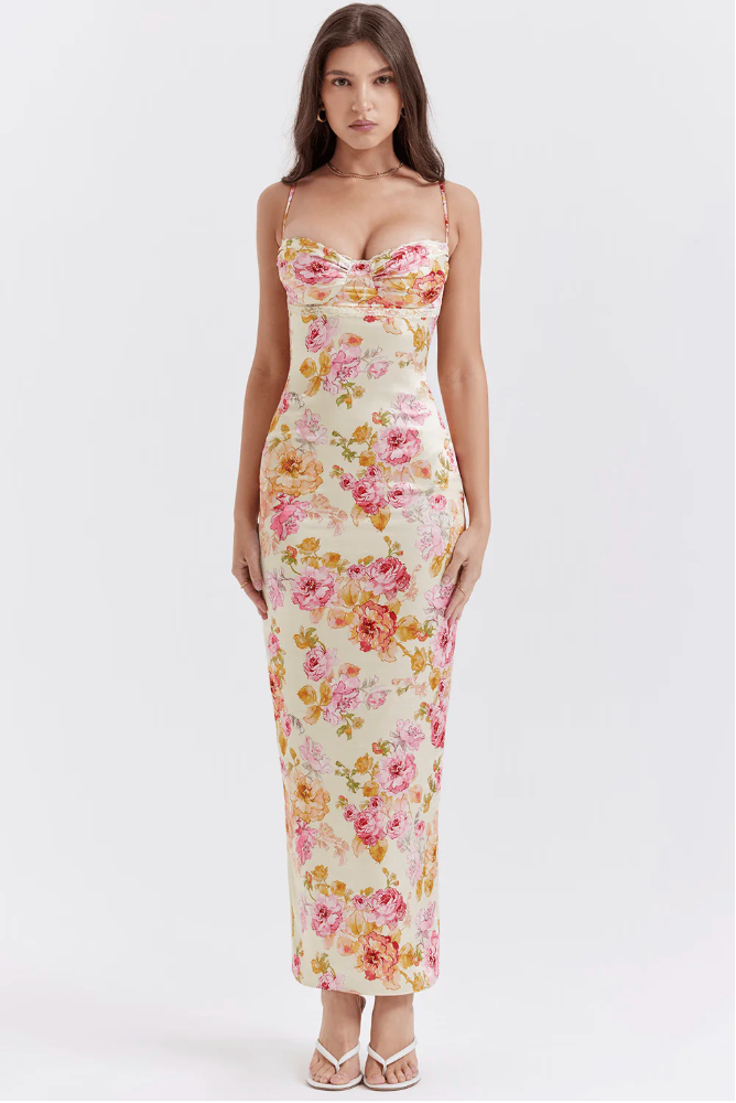 Karina | Charmantes Blumenkleid mit Spaghettiträgern