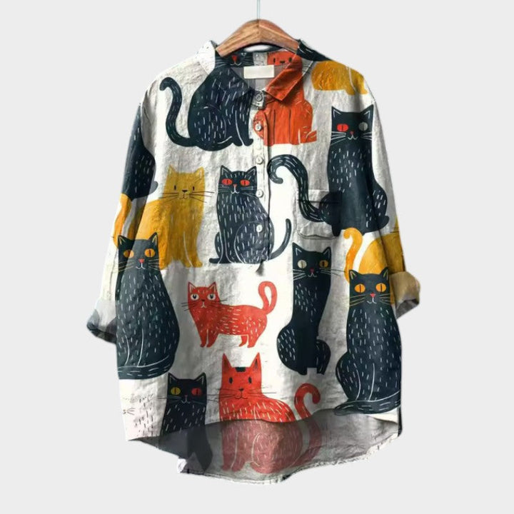 Lily | Oversized-Bluse mit bunten Katzen