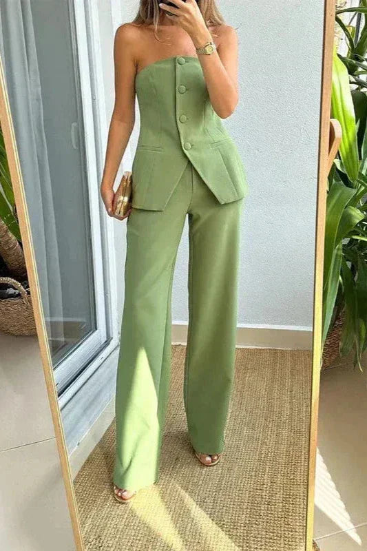 Kaeli | Strapless Zweiteiliges Set mit Knöpfen