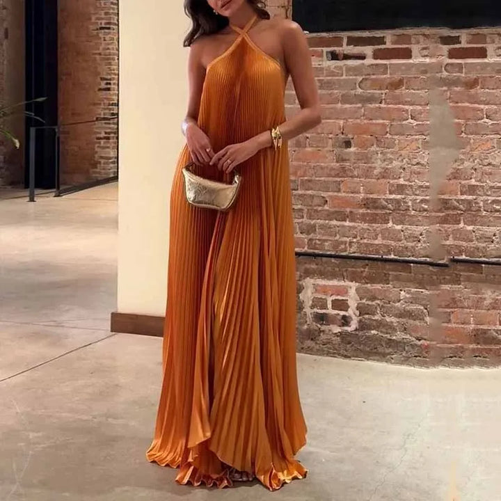 Almira | Schickes Plissiertes Maxikleid mit Halterneck