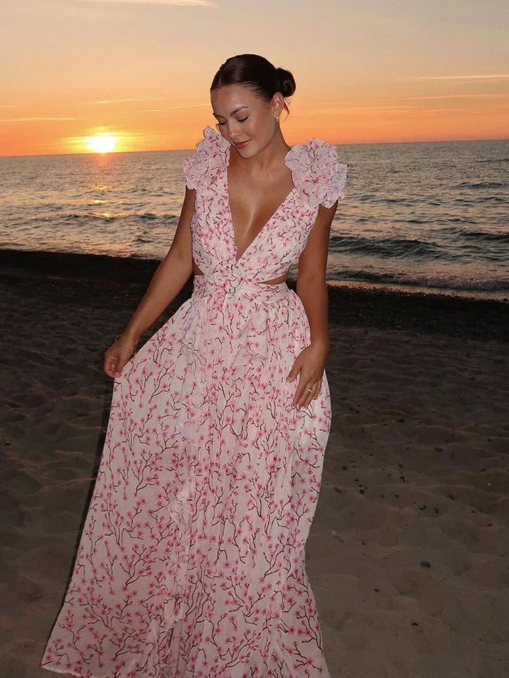 Nora | Elegantes Rückenfreies Rüschens Maxikleid