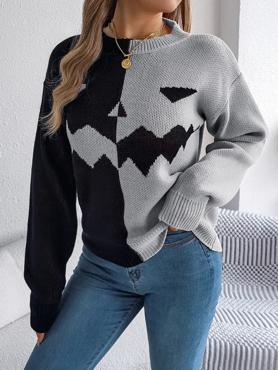 Victoria | Kürbis-Pullover mit Colorblock-Design