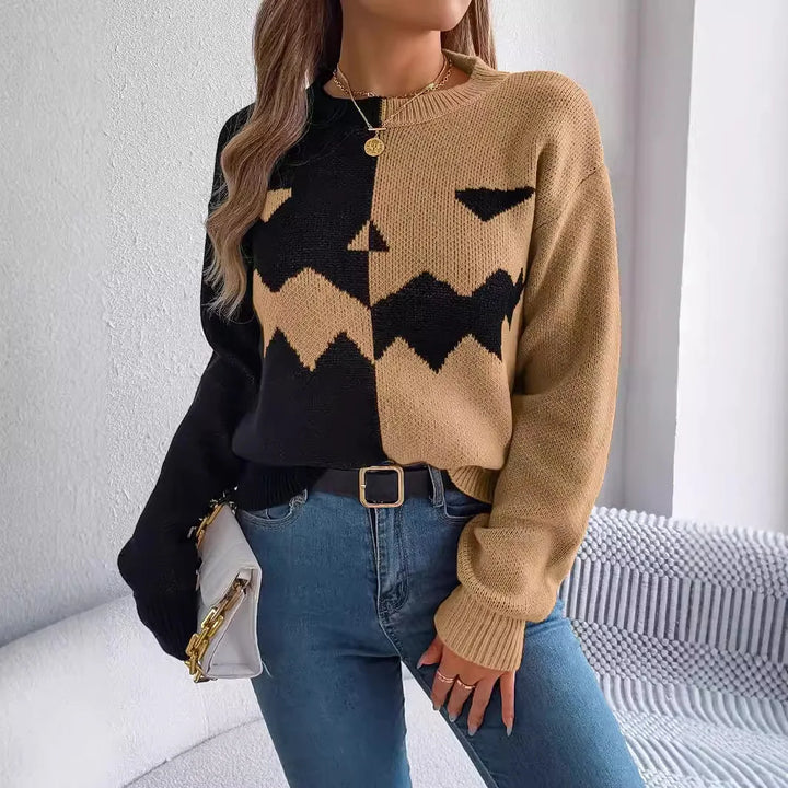Victoria | Kürbis-Pullover mit Colorblock-Design