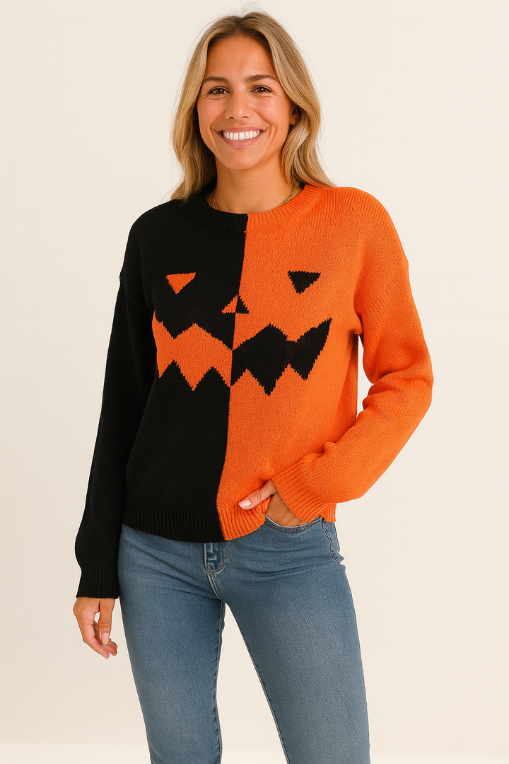 Victoria | Kürbis-Pullover mit Colorblock-Design