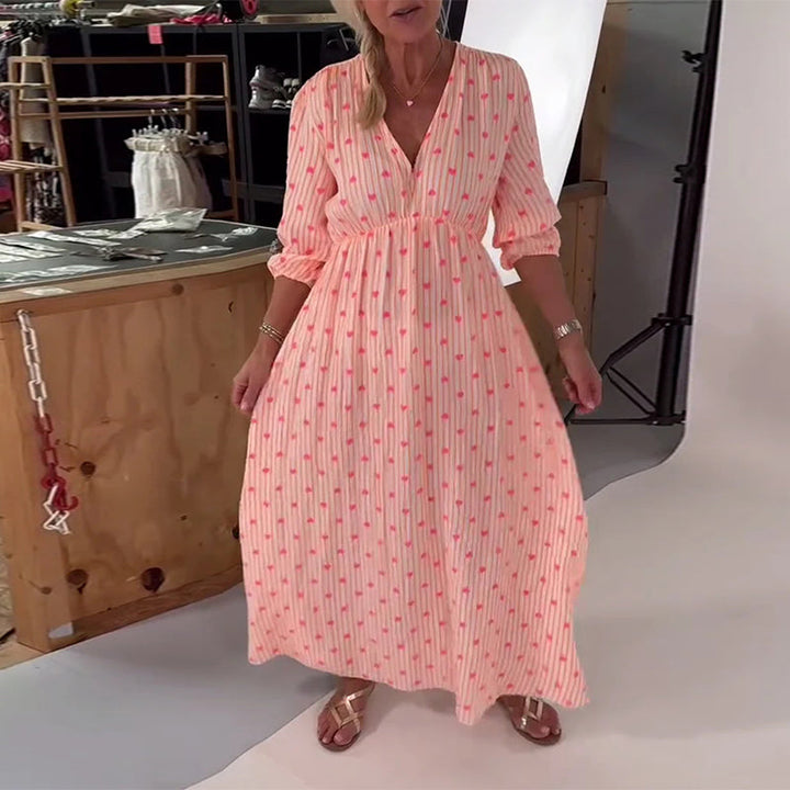 Beena | Elegantes V-Ausschnitt Kleid mit Herzmuster