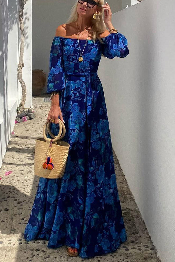 Cara | Maxikleid mit Blumenmuster und schulterfreiem Ausschnitt