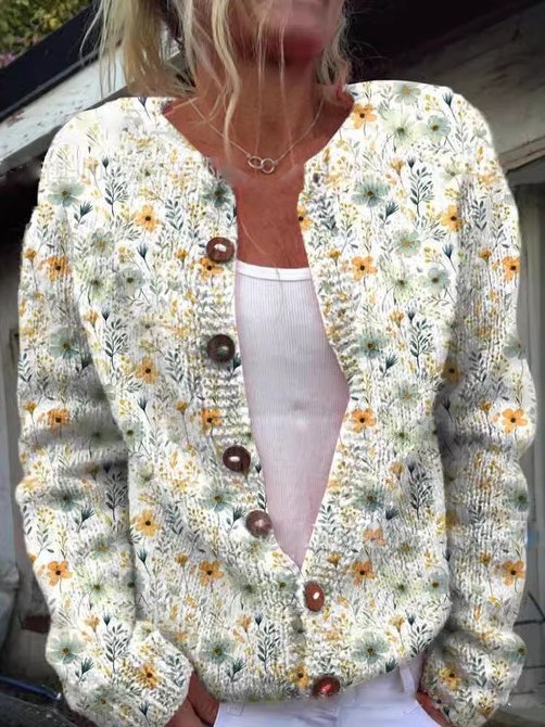 Sylica | Damen Strickjacke mit Blumenmuster