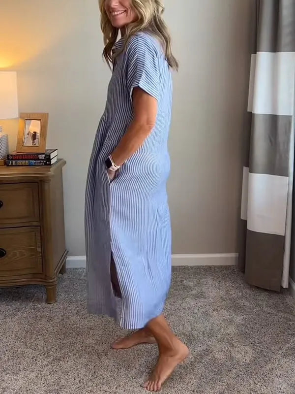 Makenna | Gestreiftes Hemdkleid mit Seitentaschen