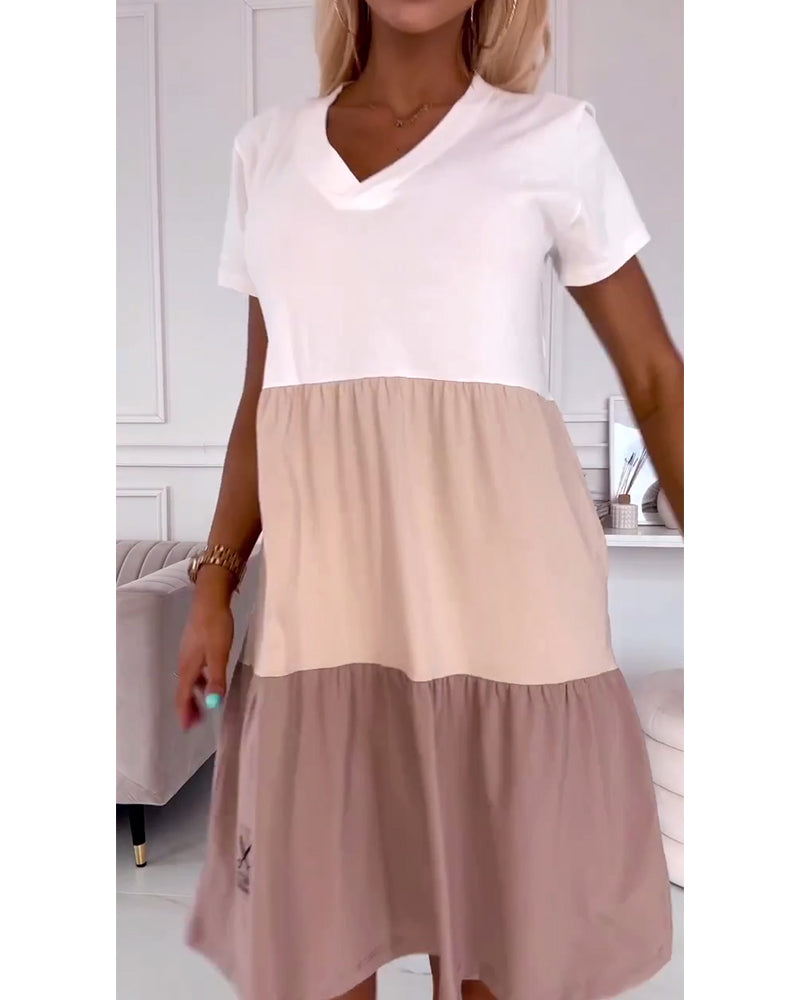 Emmalyn | Farbblock Freizeitkleid mit kurzen Ärmeln