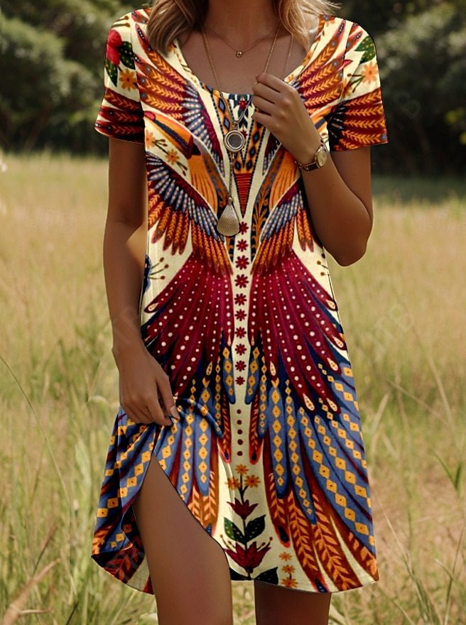 Bebena | Trendiges Ethnisch Bedrucktes Sommerkleid