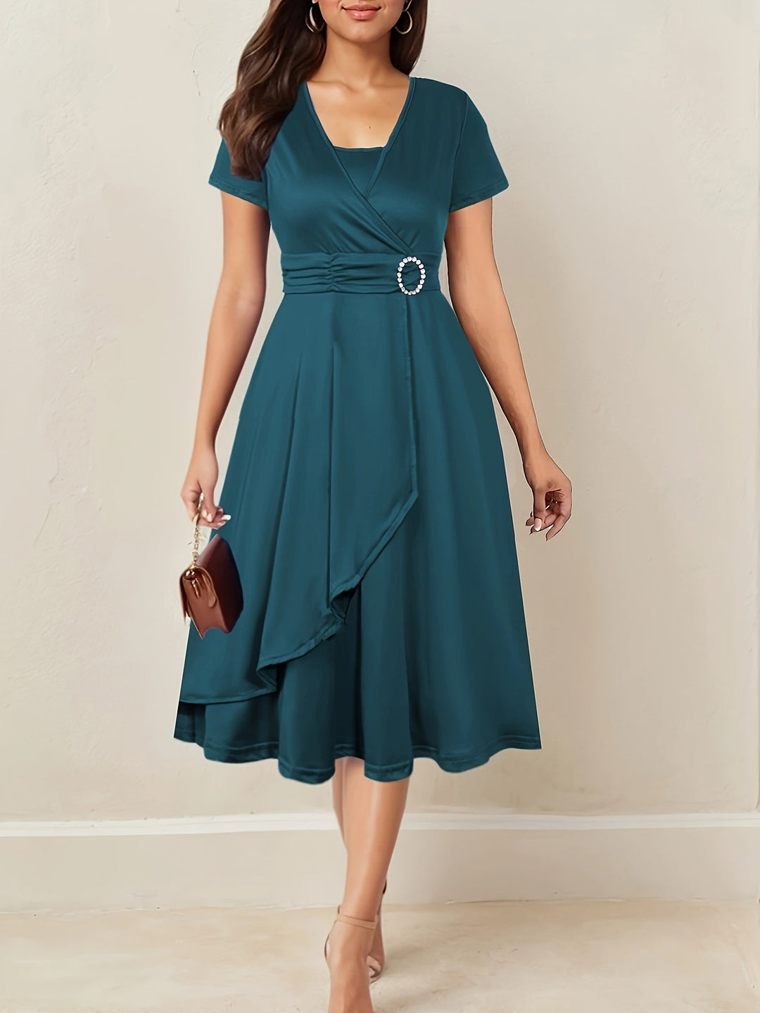 Jaxine | Elegantes Abendkleid mit Strass-V-Ausschnitt