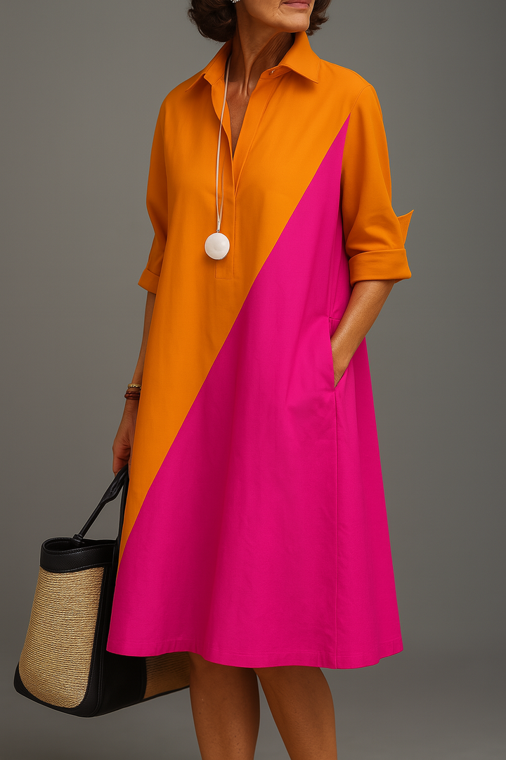 Helene | Modernes Midikleid in Zweifarboptik mit Taschen