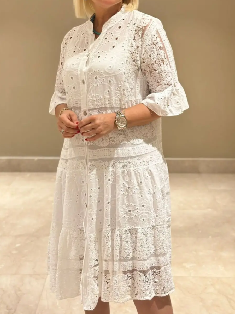 Inga | Kleid mit Stickerei und Knopfleiste
