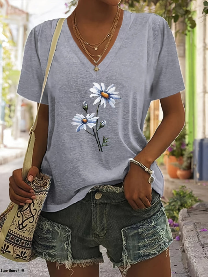 Menda | Floral V-Ausschnitt T-Shirt