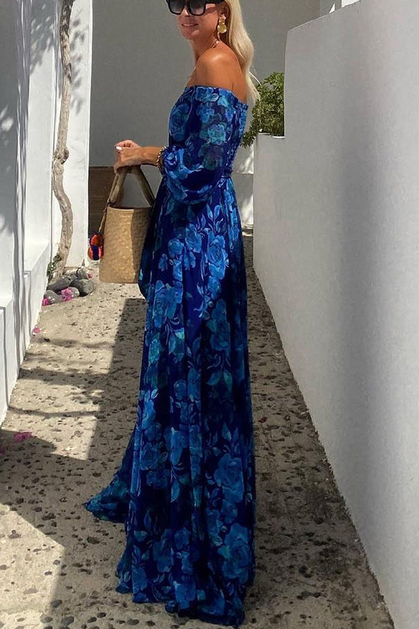 Cara | Maxikleid mit Blumenmuster und schulterfreiem Ausschnitt