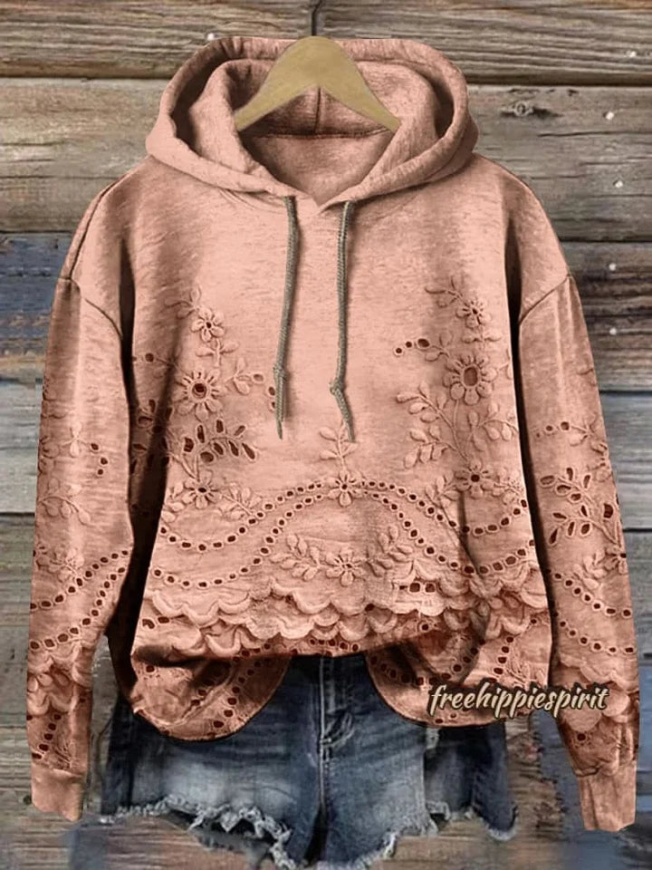 Glaiza | Damen-Hoodie mit Taschen, Struktur und Blumenmustern im lässigen Stil