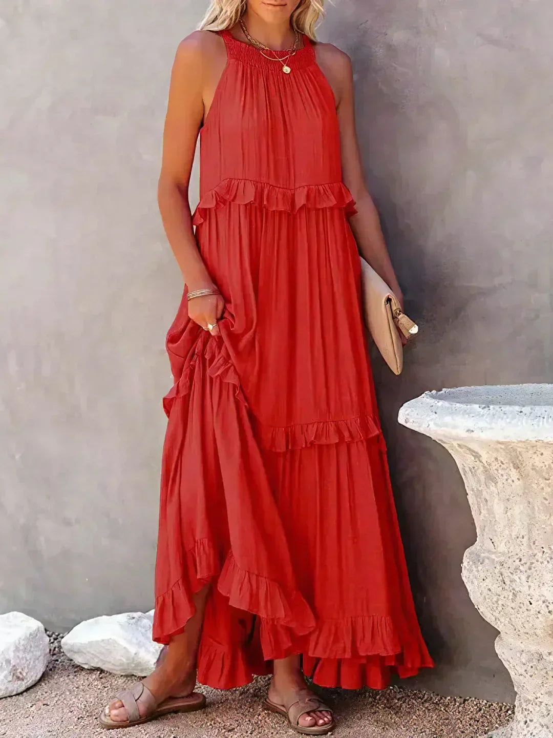 Valery | Halter Ruffle Maxi Kleid