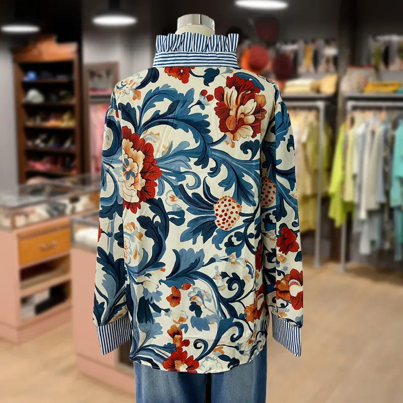 Swina | Klassische Vintage Blumenmuster Bluse