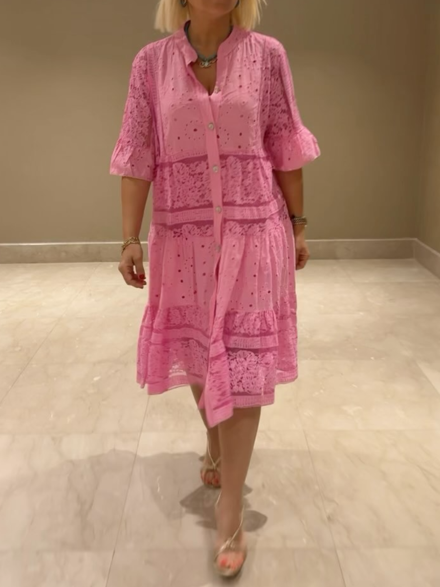 Inga | Kleid mit Stickerei und Knopfleiste
