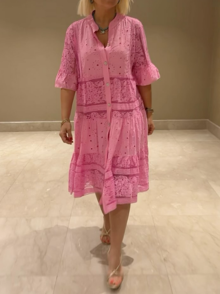 Inga | Kleid mit Stickerei und Knopfleiste