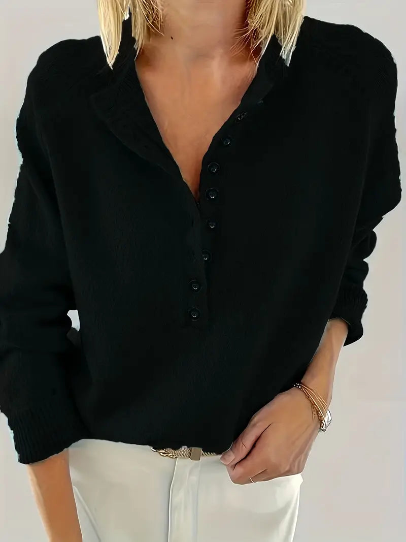 Caroline - Solider Pullover Mit Halber Knopfleiste