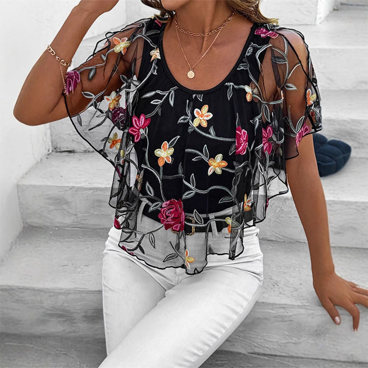 Divine | Elegantes Druck-Mesh- und Spitzenoberteil