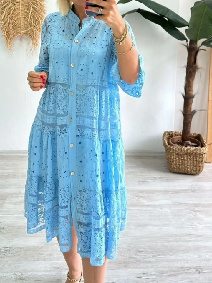 Inga | Kleid mit Stickerei und Knopfleiste