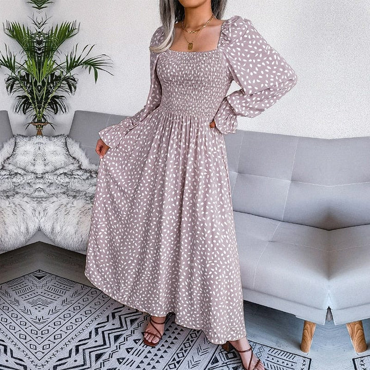 Jeane | Elegante Beige Langarm Maxi Kleid