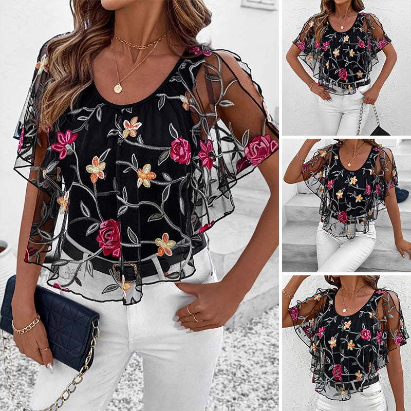 Divine | Elegantes Druck-Mesh- und Spitzenoberteil