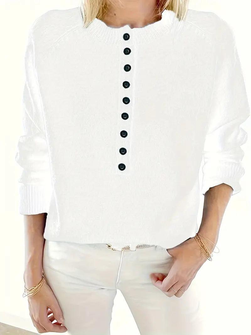Caroline - Solider Pullover Mit Halber Knopfleiste