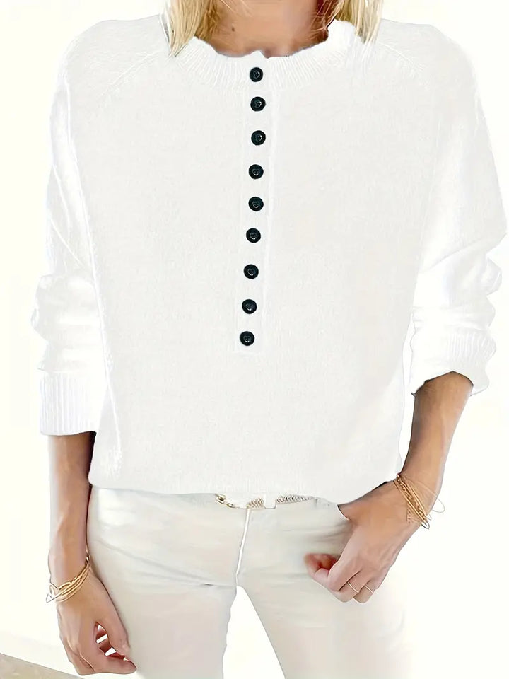 Caroline - Solider Pullover Mit Halber Knopfleiste
