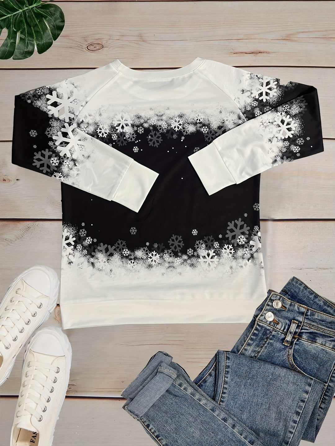 Nelie | Warmes Winter Top Mit Schneekatzen Print
