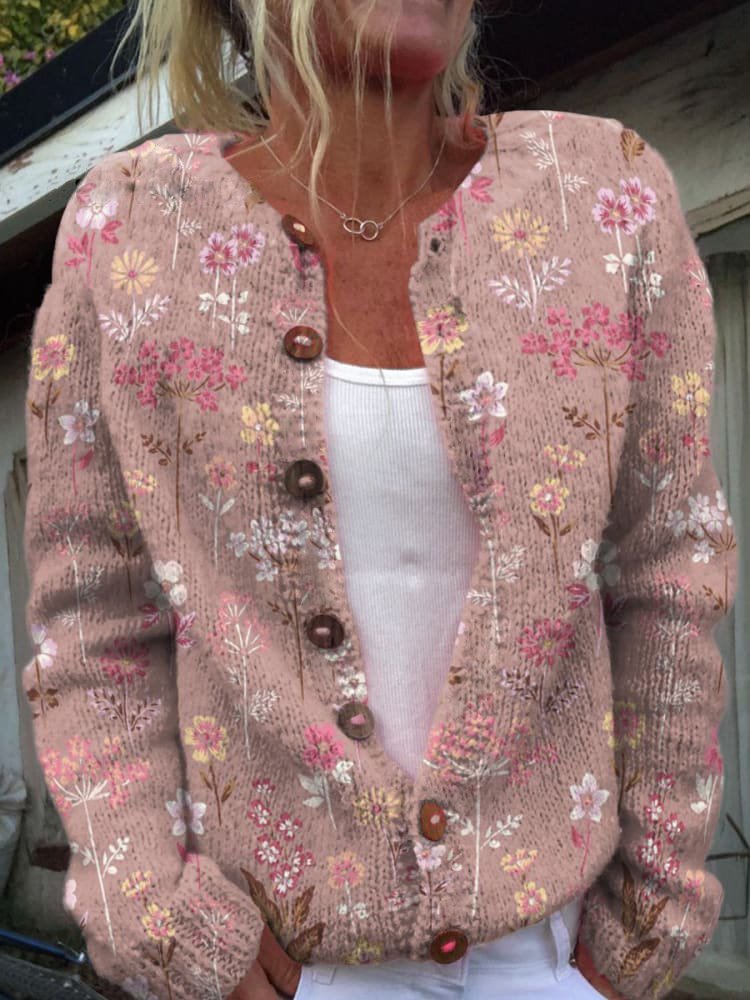Sylica | Damen Strickjacke mit Blumenmuster
