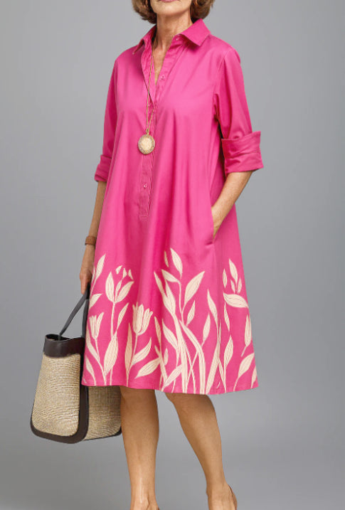 Liane | Elegantes Kleid mit Taschen und Blumensaum