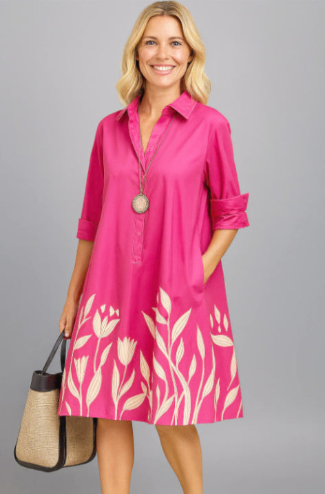 Liane | Elegantes Kleid mit Taschen und Blumensaum