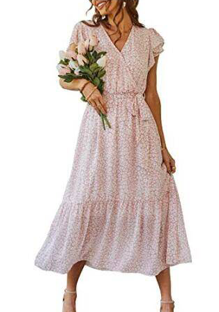 Beverly | Rosa Mit Print Lange Ibiza Kleid