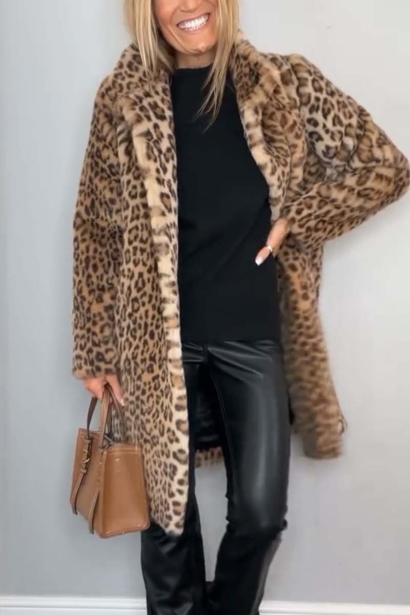 Valentina | Klassischer Damen Wintermantel mit Leopardenmusterter