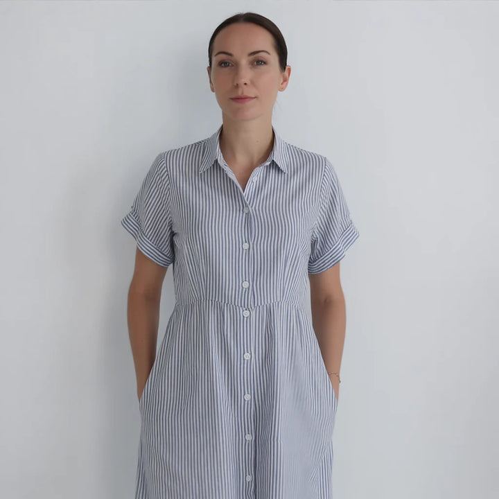Astra | Locker geschnittenes gestreiftes Hemdkleid mit Seitentaschen