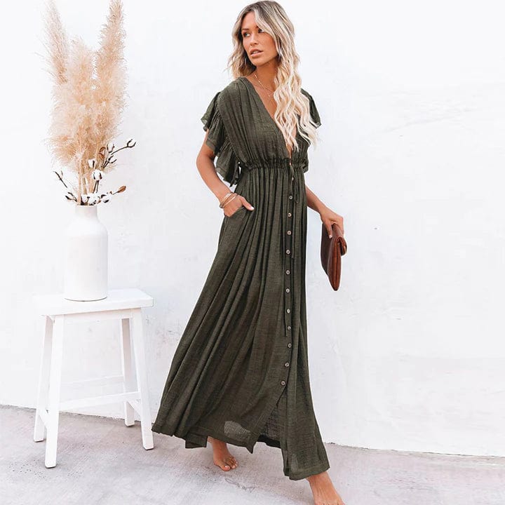 Nataly | Maxi Dunkelgrüne Ibiza Kleid