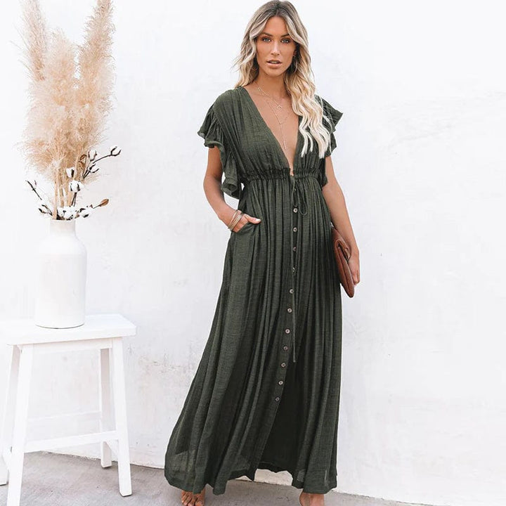 Nataly | Maxi Dunkelgrüne Ibiza Kleid